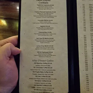 Cocktail menu