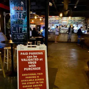 Inside - sign mentioning validated parking