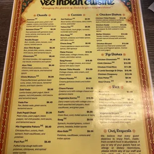 The menu.