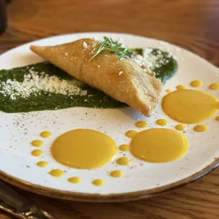 Carnitas empanada - gluten-free and very tasty! Tons of flavor but it's confit so need to be ok with a more fatty style of pork