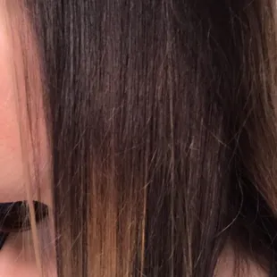 This is less than two weeks after my $300 balayage appointment.. Lines are blunt and color is not blended at all!