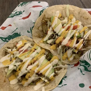 Jackfruit taco with avocado, crema, and cashew cheese