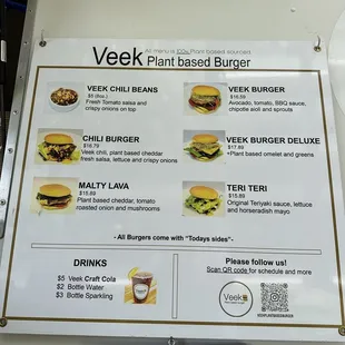 Menu board on Veek food truck on Cooke St.