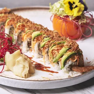 a sushi roll on a plate