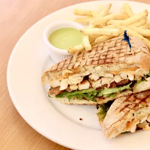 spicy chicken panini with french fries