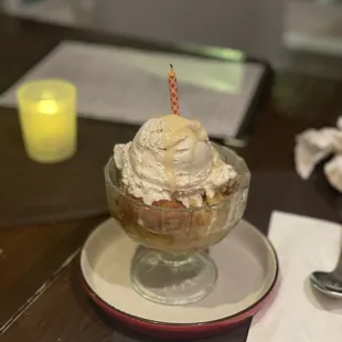 Apple cobbler + vanilla ice cream