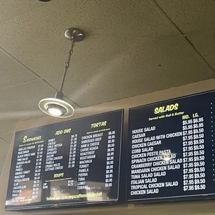 menus and prices on the wall