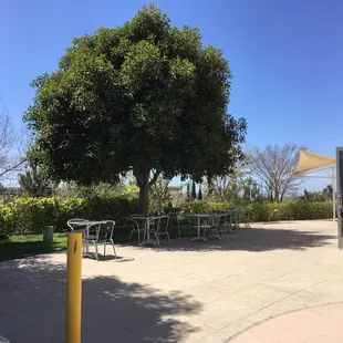 Outdoor eating area of the restaurant.