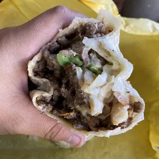 California burrito- carne asada, cheese, guac, sour cream, &amp; fries.