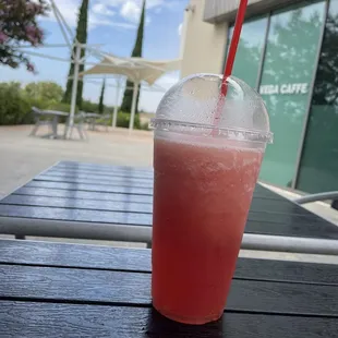 Watermelon agua fresca - great!  Pretty outdoor seating area.