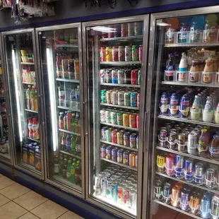 a display of drinks and beverages