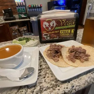 Barbacoa Tacos and consomé