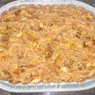 Spicy Sausage Pancit Noodles. Warning: it ain't yo mama's pancit! | We cater with FREE delivery in Oakland and surrounding cities!