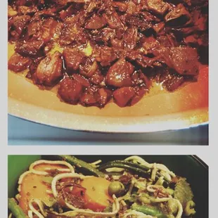 Edamame Stir Fry noodles with jackfruit "meat" and like 2 type of hot chili swauce!