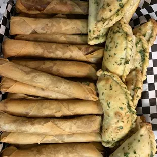 Tray of our infamous lumpia rolls &amp; empanadas | We cater with FREE delivery in Oakland and surrounding cities!