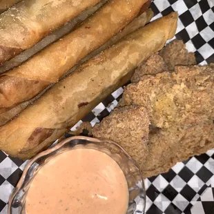 Plant-based giant lumpias &amp; fried chik'n with our signature house sauce | We cater with FREE delivery in Oakland and surrounding cities!