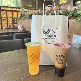 My meal! Plus two teas, brown sugar and mango.