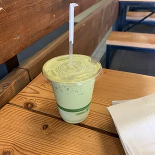 Iced matcha latte. Good and creamy. You can actually taste the matcha
