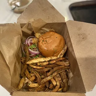 Chicken sandwich (oyster mushroom) with honey mustard , veggies, cheese and comes with a side of fries