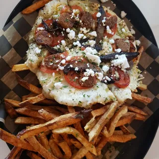 Italian Sausage Flatbread Pizza + Fries