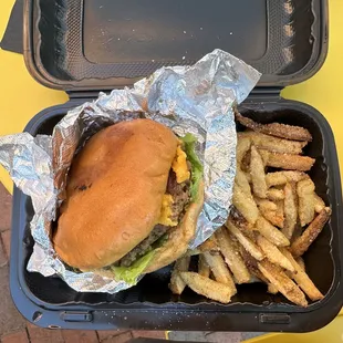 a burger and french fries