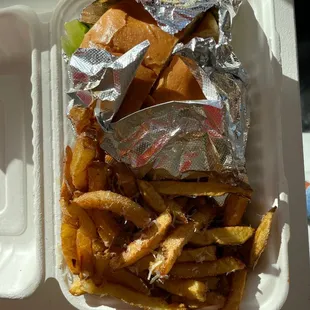 Burger n garlic parm fries