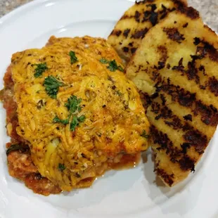 Triple Cheese Hearts of Palm Lasagna with grilled garlic aioli bread
