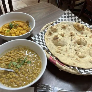 Chana masala and Aloo ghobi. Plain roti.