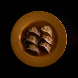 Dumpling with homemade tomato sauce.