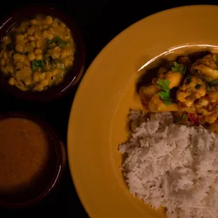 Rice, Dal and Curry of the week with homemade tomato spicy sauce.