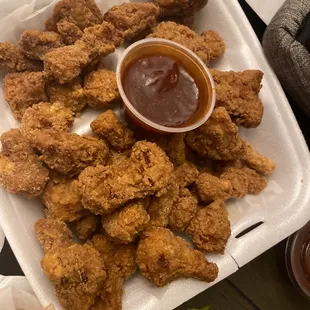 Fried Cauliflower Bites with bbq sauce
