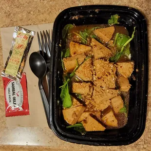 Garlic and Pepper with level three spiciness and House Tempeh