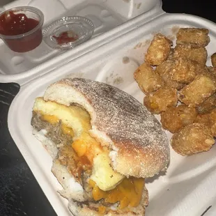 &quot; Sausage, egg, and cheese&quot; McMuffin &amp; tots