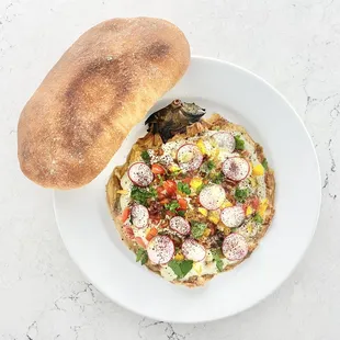 a plate of food with bread