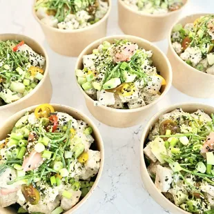 a variety of bowls of food