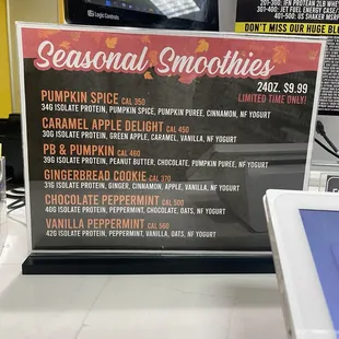 Seasonal Smoothies Menu