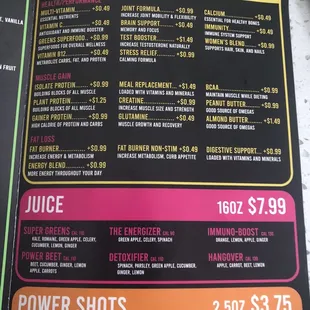 Menu smoothies