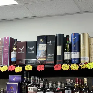 a variety of liquors on a shelf