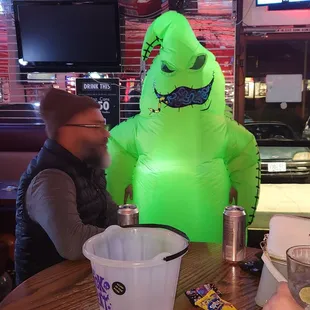 Carlos and his ghost following him for a photo