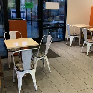 tables and chairs in a restaurant
