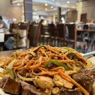 Mongolian-style Sirloin,Rib and Chicken Stir-Fry