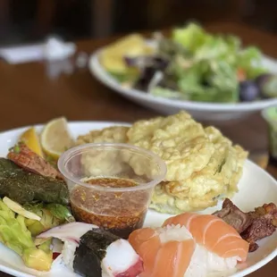 two plates of food on a table