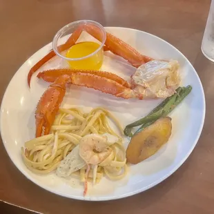 The vegetables were good, skip the crab and the seafood pasta