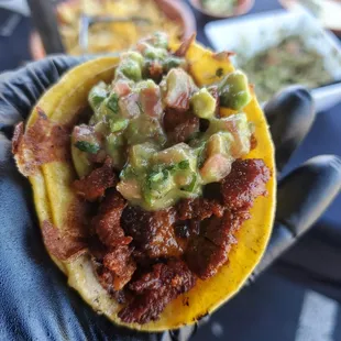 pastor taco with guacamole