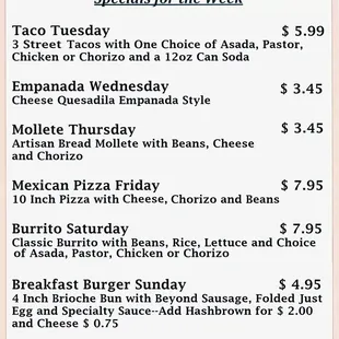 Specials for the week