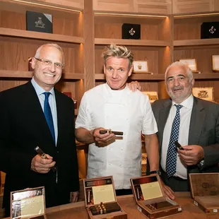 Caesars Palace CEO Gary Selesner, Chef Gordon Ramsay, chef Guy Savoy, Vegas Uncork'd April 2016, 10th years anniversary