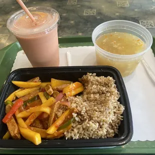 Mango chicken, Corn Chowder Soup, Soy Ice Cream Shake