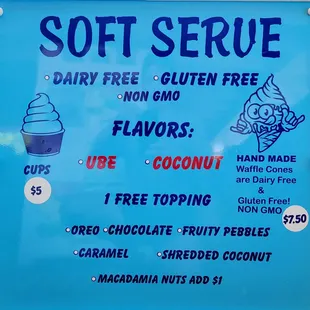 Soft Serve Menu items