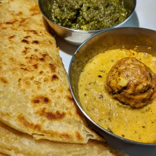 Malai kofta, saag paneer, naan