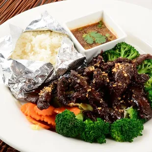 Beef jerky with sticky rice